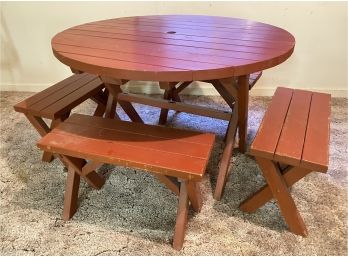 Small Wood Picnic Table With 4 Benches
