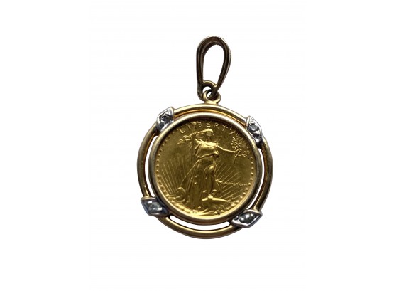 Lovely 1/10oz Solid Gold Walking Liberty Coin Set In 14k Bezel With Diamante Detailing