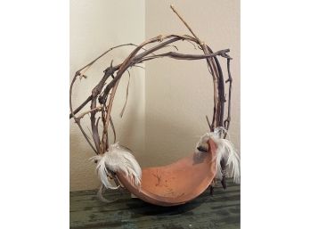 Handmade Open Pottery Dish With Woven Branch Handle