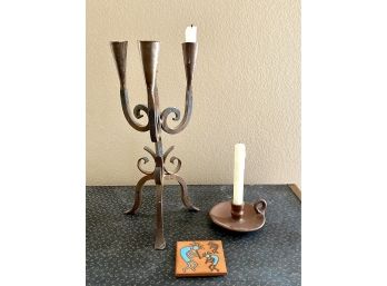 Collection Of Southwestern Decor And Candlesticks