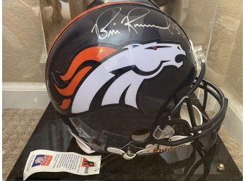 Signed Bill Romanowski Broncos Helmet In Mirrored Display Case