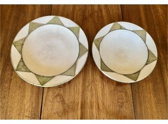 Set Of 2 Moroccan Made Glazed Clay Serving Platters