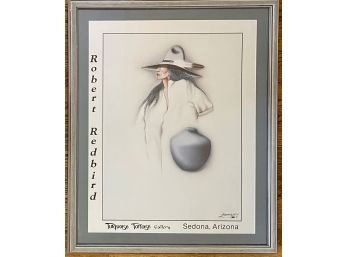 Robert Redbird Signed Print Woman With Feather In Hat