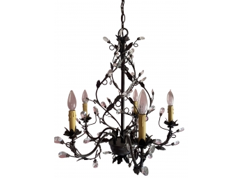 Lovely Chandelier With Metal Floral Spiral Design And Electric Lights