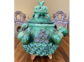 Gorgeous Glazed Ceramic Punch Bowl And 6 Cups