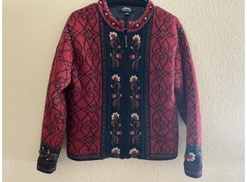 Icelandic Designs Wool Sweater With Floral Embroidery Size Small