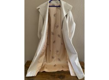 Gorgeous Cream Swing Coat With Spiral Design And Floral Liner