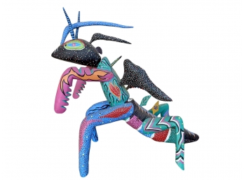 Oaxacan Alebrije Folk Art Hand Painted Wood Praying Mantis Sculpture
