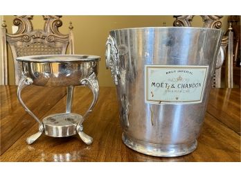 Moet & Chandon Champagne Ice Bucket And Silver Plated Chafing Dish