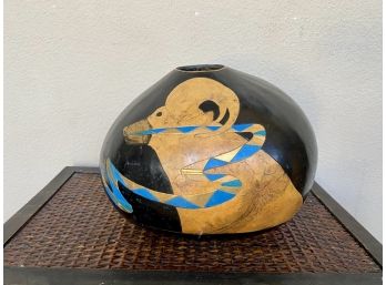Hand Painted And Artist Signed Kokopeli Gourd