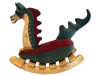 Beautiful Hand Painted Rocking Seahorse With Dual Red And Green Velvet Cushion