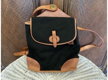 Awesome Vintage Dooney & Bourke Black Canvas And Tan Leather Backpack Made In USA