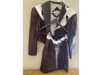 Continental Leather Fashions Made In USA Ladies Two Piece Fringed Set With Silk Lining