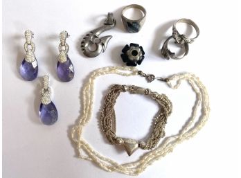 Great Grouping Of Jewelry Including Seed Pearl Children's Necklace & Sterling Multi-strand Bracelet