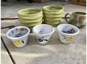 Grouping Of Garden Pots And Plant Hanger