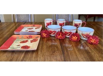 Pier One Poppies 3 Piece Dining Set With Napkin Rings