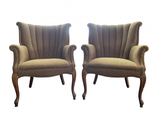Pair Of Vintage Wool Boucle Green Armchairs