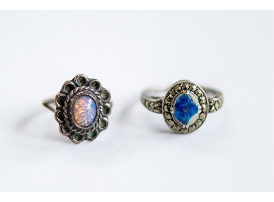 Pair Of Two Sterling Silver Rings Including A Fire Opal
