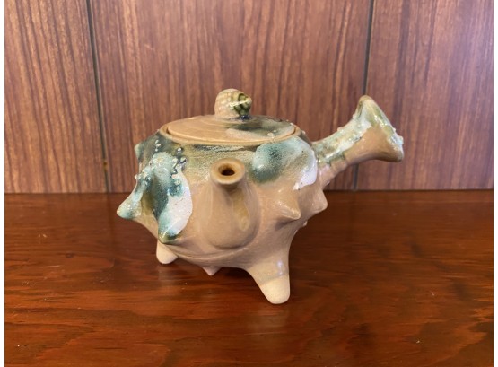 Very Cool Glazed Ceramic Shell Teapot With Characters On Top