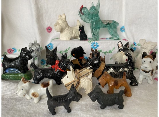 A Large Lot Of Scottie Dog Miniatures Including Glass, Porcelain, Wood And Resin