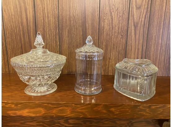 3 Glass Containers With Lids