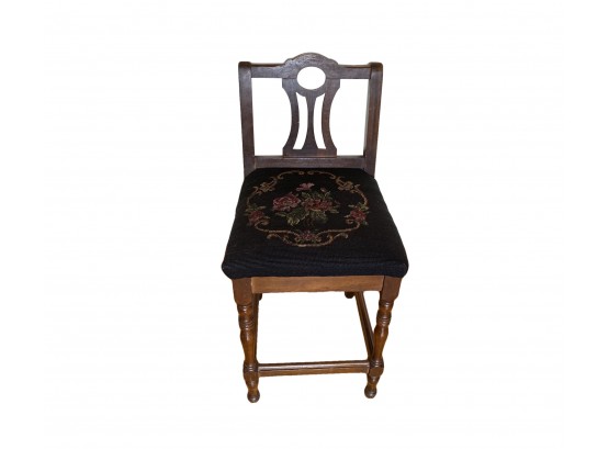 Adorable Antique Short Back Chair With Needlepoint Cushion