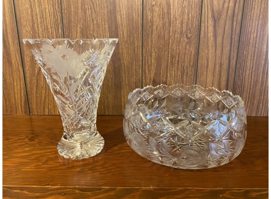 Vintage Crystal Bowl And Vase
