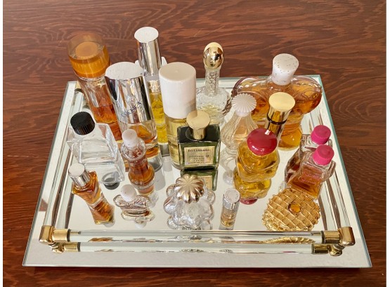 Collection Of Vintage Perfume And Glass Vanity Tray