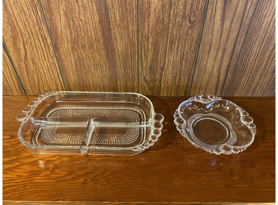 Vintage Glass Relish Tray And Nut Bowl