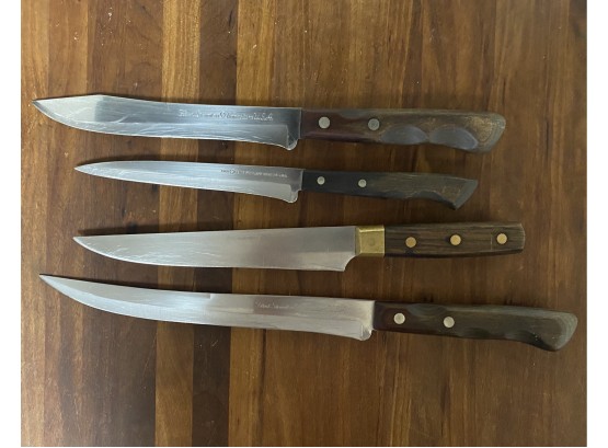 Collection Of Four Wood Handled Kitchen Knives From Flint And Ecko