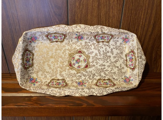 Old Foley Pompadour Made In England Gold And Flowers Tray