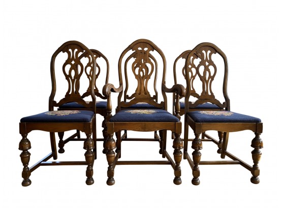 Set Of Six 6 Dining Room Chairs With Needlepoint Cushions