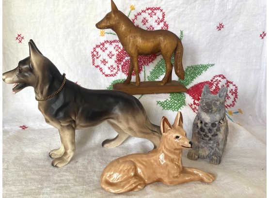Great Grouping Of German Shepherd Dog Figurines Including 1995 Sculpture By Larry Johnson