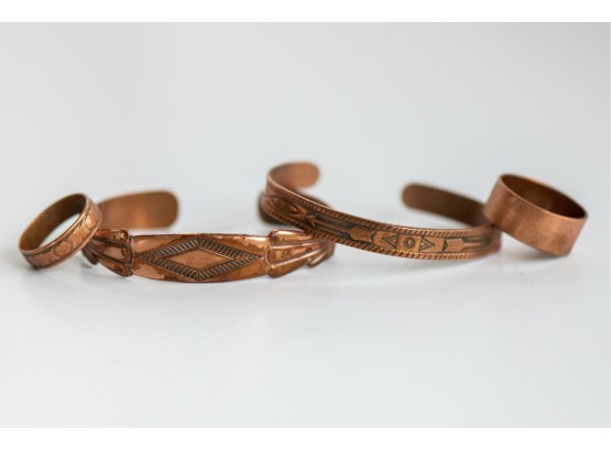 A Nice Grouping Of Copper Jewelry Including Fred Harvey Stampwork Bangles