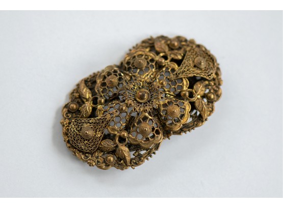 Large Antique Filigree Brooch With Double Crescent Moon Design