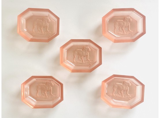 RARE! Grouping Of 5 Antique Pink Depression Glass Salts With Bulldog Relief
