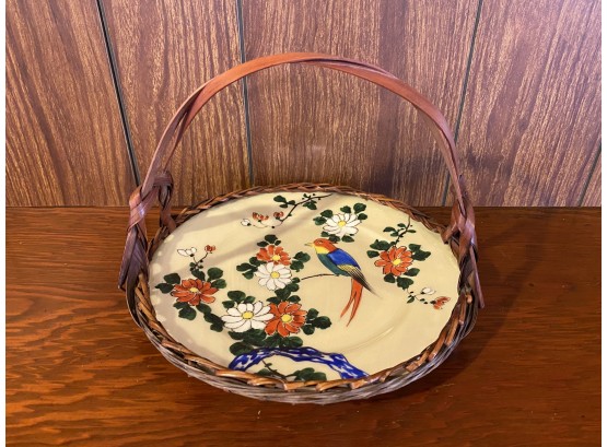 Hand Painted In Japan Plate In Basket With Handle
