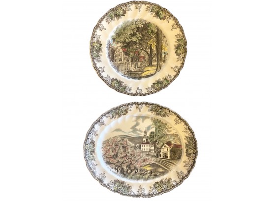 Pair Of Two Johnson & Brother's Friendly Village Plate And Serving Dish