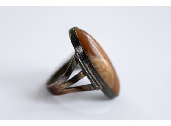 Small Vintage Sterling Silver Ring With Petrified Wood Center