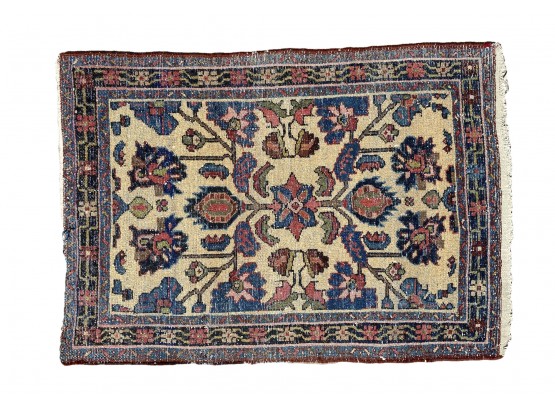 Small Wool Persian Rug With Pinks Blues And Beige
