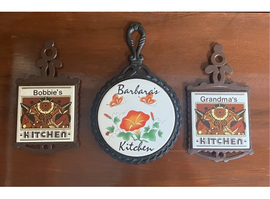 Grouping Of Three Tile Trivets Including Grandma's Kitchen
