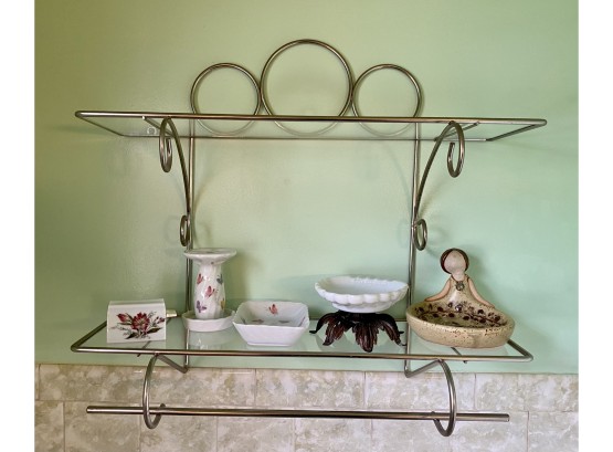 Glass Bathroom Shelf With Towel Rack, Soap Holders Toothbrush Holder And More