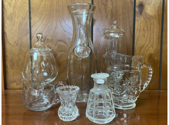 A Great Grouping Of Glassware Including Candy Dishes And Glass Carafe