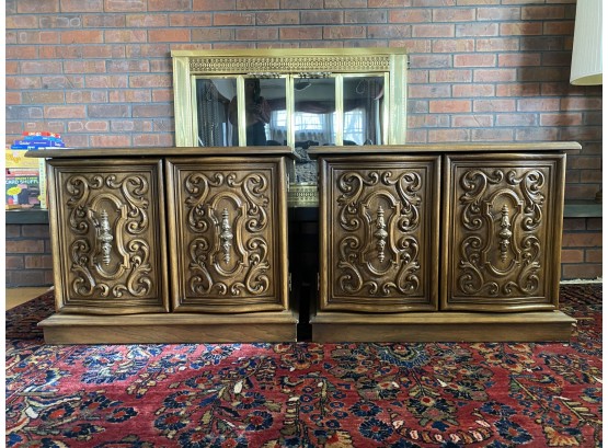 Pair Of  Lane Furniture Side Tables With Ornate Doors