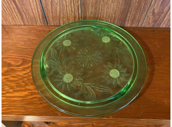 Depression Glass Cake Stand, Salt And Pepper Shakers And Sugar Bowl
