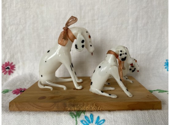 Very Sweet Blown Glass Mounted Dalmation Trio With Balloon Faces
