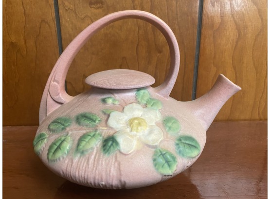 Gorgeous Roseville Pottery USA Udstry Rose Teapot With Blossom & Branch