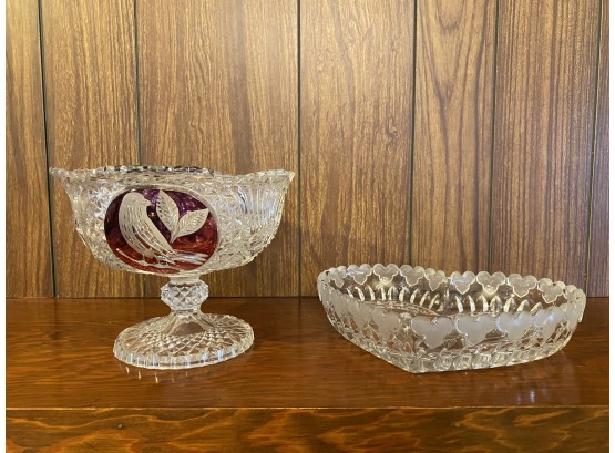 Vintage Bleikristall Glassware Heart Dish And Pedestal Bowl