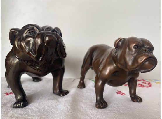 A Pair Of Two Wonderful Antique Bronze Bulldogs