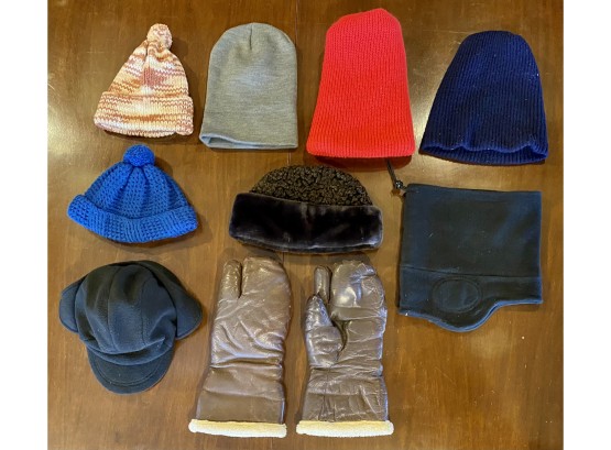Nice Collection Of Mens Cold Weather Hats And Large Leather Mittens